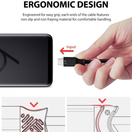 Cablu de Date USB la Type-C 1.2mm - Ringke - Black