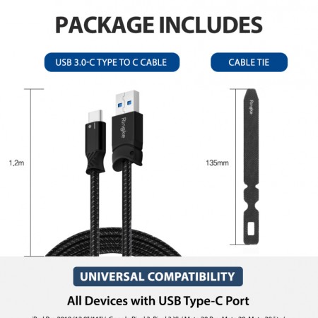 Cablu de Date USB la Type-C 1.2mm - Ringke - Black