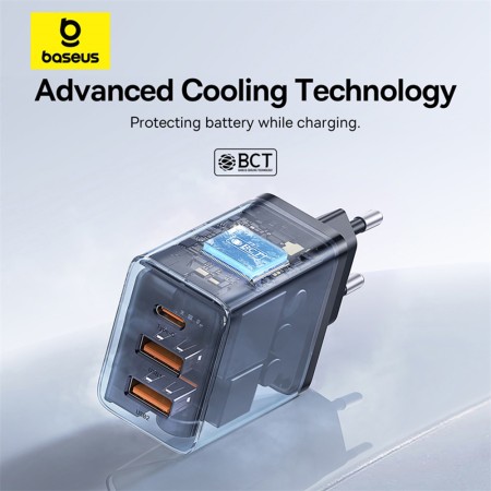 Incarcator GaN, 2x USB, Type-C, Fast Charging, 30W - Baseus (P10111402113-00) - Cluster Black