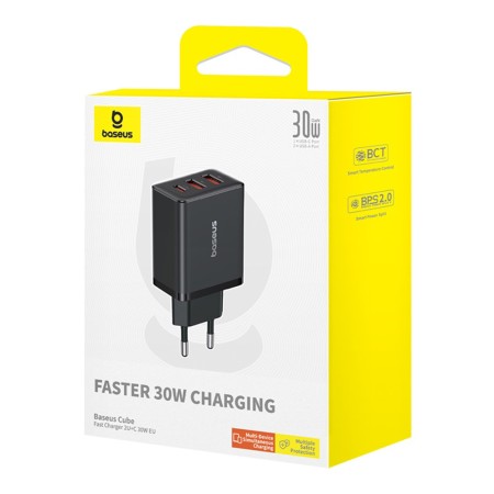 Incarcator GaN, 2x USB, Type-C, Fast Charging, 30W - Baseus (P10111402113-00) - Cluster Black