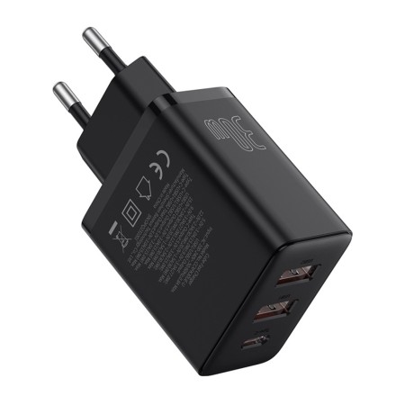 Incarcator GaN, 2x USB, Type-C, Fast Charging, 30W - Baseus (P10111402113-00) - Cluster Black
