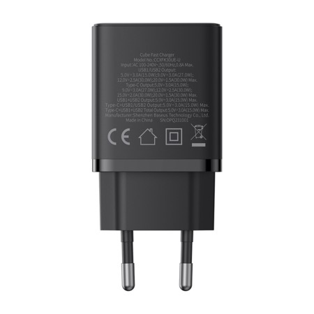 Incarcator GaN, 2x USB, Type-C, Fast Charging, 30W - Baseus (P10111402113-00) - Cluster Black