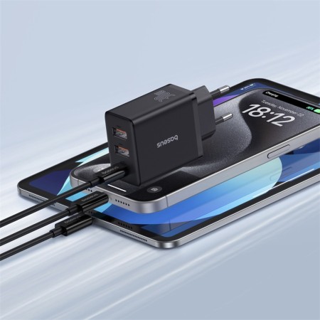 Incarcator GaN, 2x USB, Type-C, Fast Charging, 30W - Baseus (P10111402113-00) - Cluster Black