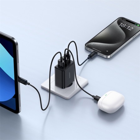 Incarcator GaN, 2x USB, Type-C, Fast Charging, 30W - Baseus (P10111402113-00) - Cluster Black