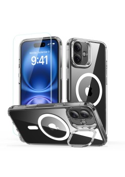 Husa pentru iPhone 16 + Folie - ESR Classic Hybrid HaloLock Kickstand - Clear