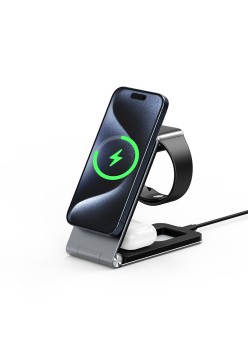 Statie de Incarcare pentru Telefon, Apple Watch, AirPods, 15W - Duzzona (W22) - Grey