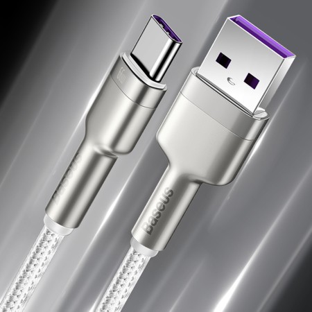 Cablu de Date USB la Type-C, 66W, 1m - Baseus Cafule Series Metal (CAKF000102) - White