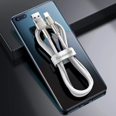 Cablu de Date USB la Type-C, 66W, 1m - Baseus Cafule Series Metal (CAKF000102) - White