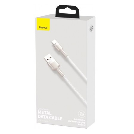 Cablu de Date USB la Type-C, 66W, 1m - Baseus Cafule Series Metal (CAKF000102) - White