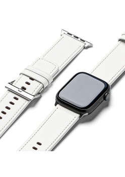 Curea pentru Apple Watch 1/2/3/4/5/6/7/8/9/10/SE/SE 2/Ultra/Ultra 2 (42/44/45/46/49mm) - Ringke Leather One Basic Bold - White