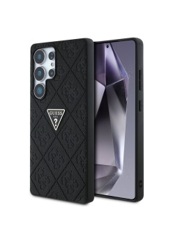 Husa pentru Samsung Galaxy S25 Ultra - Guess Leather Grained Hot Stamp 4G Triangle Metal - Black