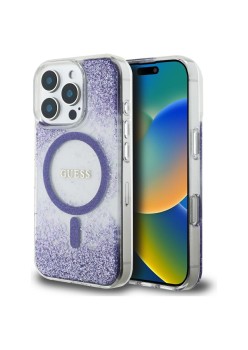 Husa pentru iPhone 16 Pro Max - Guess Hardcase Resin Bottom Glitter MagSafe - Purple
