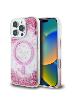 Husa pentru iPhone 16 Pro Max - Guess Hardcase Resin Bottom Glitter MagSafe - Pink