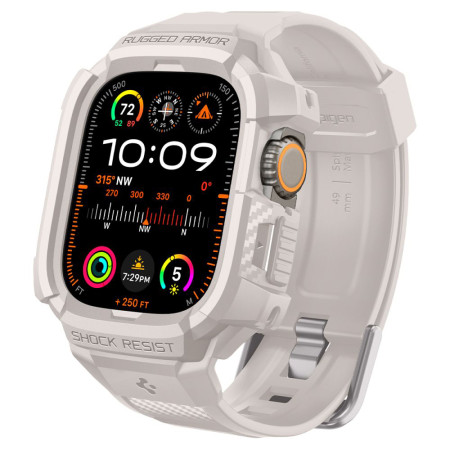 Husa pentru Apple Watch Ultra / Ultra 2 si Curea, Spigen Rugged Armor Pro, Dune Beige