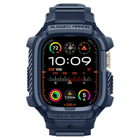 Husa pentru Apple Watch Ultra / Ultra 2 si Curea, Spigen Rugged Armor Pro, Navy Blue