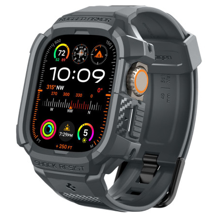 Husa pentru Apple Watch Ultra / Ultra 2 si Curea, Spigen Rugged Armor Pro, Dark Grey