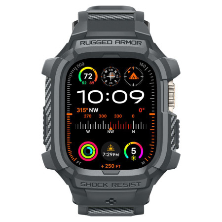 Husa pentru Apple Watch Ultra / Ultra 2 si Curea, Spigen Rugged Armor Pro, Dark Grey