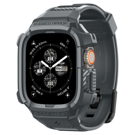 Husa pentru Apple Watch Ultra / Ultra 2 si Curea, Spigen Rugged Armor Pro, Dark Grey