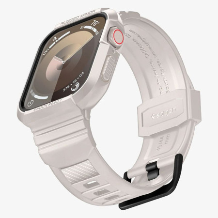 Husa pentru Apple Watch 4 / 5 / 6 / SE / SE 2 / 7 / 8 / 9 (44mm/45mm) si Curea, Spigen Rugged Armor Pro, Dune Beige