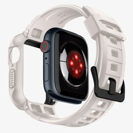 Husa pentru Apple Watch 4 / 5 / 6 / SE / SE 2 / 7 / 8 / 9 (44mm/45mm) si Curea, Spigen Rugged Armor Pro, Dune Beige