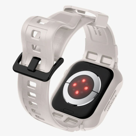 Husa pentru Apple Watch 4 / 5 / 6 / SE / SE 2 / 7 / 8 / 9 (44mm/45mm) si Curea, Spigen Rugged Armor Pro, Dune Beige