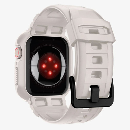 Husa pentru Apple Watch 4 / 5 / 6 / SE / SE 2 / 7 / 8 / 9 (44mm/45mm) si Curea, Spigen Rugged Armor Pro, Dune Beige