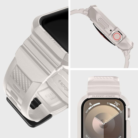 Husa pentru Apple Watch 4 / 5 / 6 / SE / SE 2 / 7 / 8 / 9 (44mm/45mm) si Curea, Spigen Rugged Armor Pro, Dune Beige