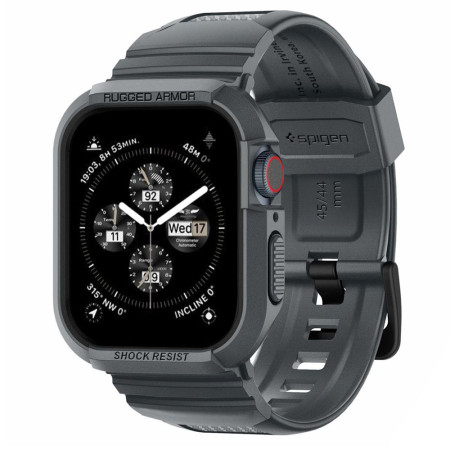 Husa pentru Apple Watch 4 / 5 / 6 / SE / SE 2 / 7 / 8 / 9 (44mm/45mm) si Curea, Spigen Rugged Armor Pro, Dark Grey