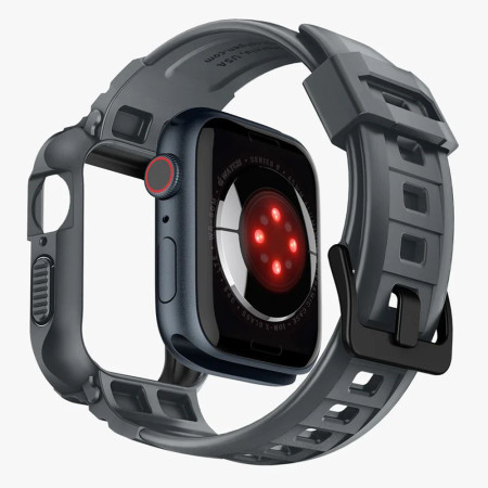 Husa pentru Apple Watch 4 / 5 / 6 / SE / SE 2 / 7 / 8 / 9 (44mm/45mm) si Curea, Spigen Rugged Armor Pro, Dark Grey