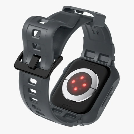 Husa pentru Apple Watch 4 / 5 / 6 / SE / SE 2 / 7 / 8 / 9 (44mm/45mm) si Curea, Spigen Rugged Armor Pro, Dark Grey