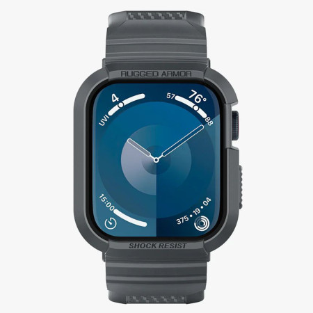 Husa pentru Apple Watch 4 / 5 / 6 / SE / SE 2 / 7 / 8 / 9 (44mm/45mm) si Curea, Spigen Rugged Armor Pro, Dark Grey