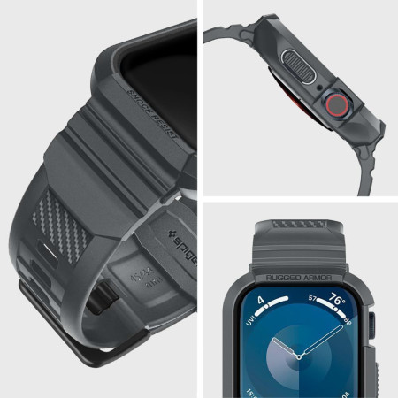 Husa pentru Apple Watch 4 / 5 / 6 / SE / SE 2 / 7 / 8 / 9 (44mm/45mm) si Curea, Spigen Rugged Armor Pro, Dark Grey