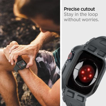Husa pentru Apple Watch 4 / 5 / 6 / SE / SE 2 / 7 / 8 / 9 (44mm/45mm) si Curea, Spigen Rugged Armor Pro, Dark Grey