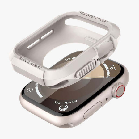 Husa pentru Apple Watch 4 / 5 / 6 / SE / SE 2 / 7 / 8 / 9, 44mm/45mm, Spigen Rugged Armor, Dune Beige