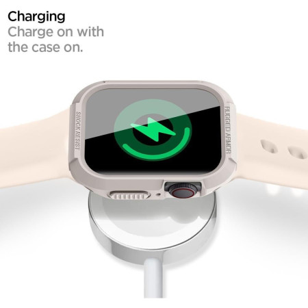 Husa pentru Apple Watch 4 / 5 / 6 / SE / SE 2 / 7 / 8 / 9, 44mm/45mm, Spigen Rugged Armor, Dune Beige