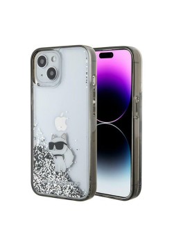 Husa pentru iPhone 15 - Karl Lagerfeld Hardcase Liquid Glitter - Transparent Choupette