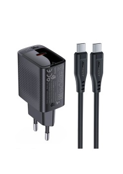 Incarcator pentru Priza, Type-C, PD20W, GaN, Fast Charging cu Cablu USB-C - Black