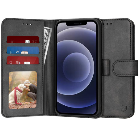 Husa Tip Carte pentru iPhone 12, Protectie Completa 360, Black