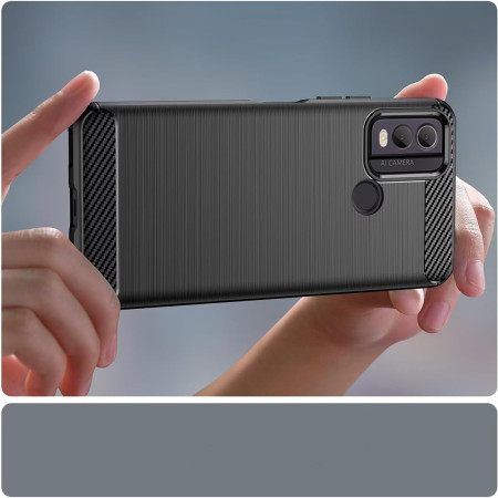 Husa Carbon Anti-Soc pentru Nokia C22, Protectie Premium Blue, Tech Protects, Black