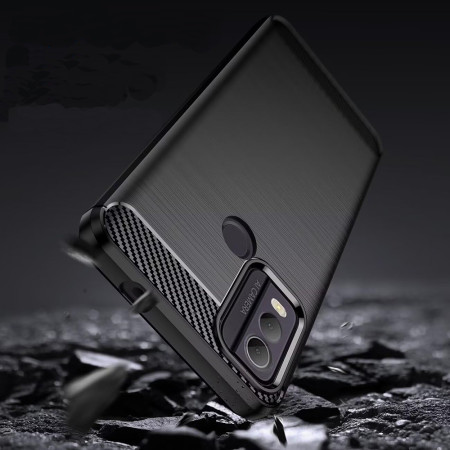 Husa Carbon Anti-Soc pentru Nokia C22, Protectie Premium Blue, Tech Protects, Black