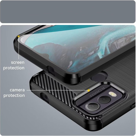 Husa Carbon Anti-Soc pentru Nokia C22, Protectie Premium Blue, Tech Protects, Black