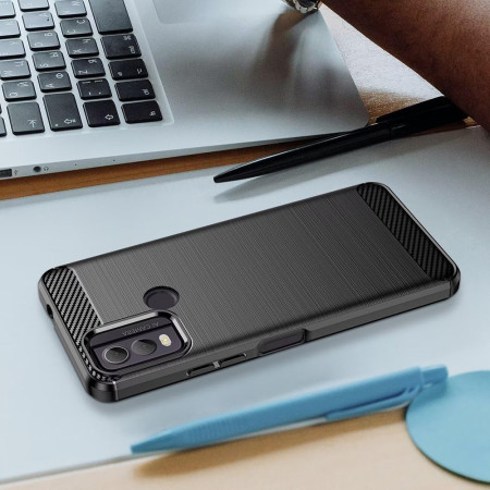 Husa Carbon Anti-Soc pentru Nokia C22, Protectie Premium Blue, Tech Protects, Black
