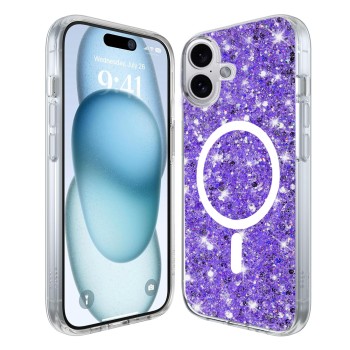 Husa pentru iPhone 16 Plus, Glitter MagSafe, Atasare Magnetica, Purple