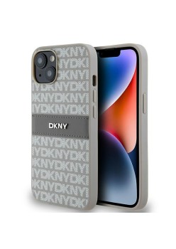 Husa iPhone 15 - DKNY Leather Mono Stripe and Metal Logo (DKHCP14SPRTHSLE) - Beige