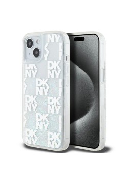 Husa pentru iPhone 15 - DKNY Hardcase Liquid Glitter Multilogo (DKHCP15SLCPEPT) - White
