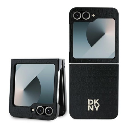 Husa Samsung Galaxy Z Flip6 - DKNY Leather Repeat Pattern Stack Logo (DKHCZF6PSHRPSK) - Black