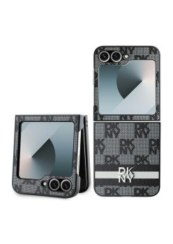 Husa Samsung Galaxy Z Flip6 - DKNY Leather Chequered Pattern Printed Stripes (DKHCZF6PCPTSSK) - Black