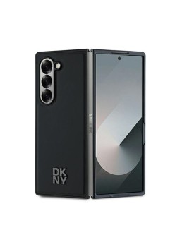 Husa Samsung Galaxy Z Fold6 - DKNY Leather Plain Metal Stack Logo MagSafe (DKHMZFD6PSMCSLK) - Black