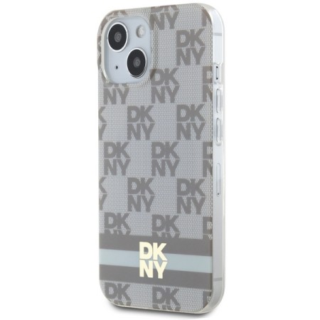 Husa iPhone 15 - DKNY IML Checkered Mono Pattern and Printed Stripes MagSafe (DKHMP15SHCPTSE) - Beige