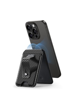 Portofel pentru Telefon cu Functie de Suport Birou - ESR - Black Carbon Fiber
